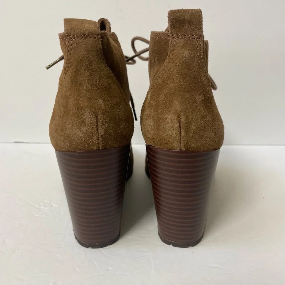 Anthropologie Splendid Paris Brown Suede Wedge Lace-Up Ankle Booties Size 9